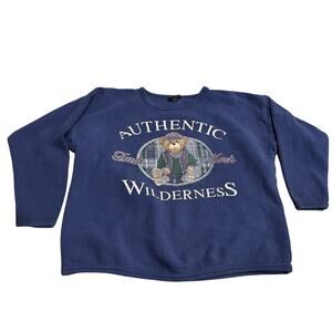VTG Chic Navy Blue Shirt Sweatshirt Long Sleeve Womens M/L Authentic Wilderness